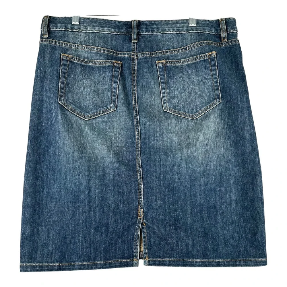 Lands‎ End Straight Denim Above Knee Skirt Y2K Faded Wash Stretch Womens Size 12